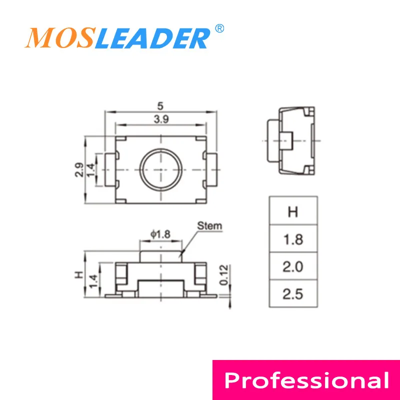 Mosleader 1000pcs 3*4*2 3x4x2 Tact Switch 2P 4P 2 Pin 4 Pin SMD Small Little Turtle Switch Micro Button No location Bulk Tape