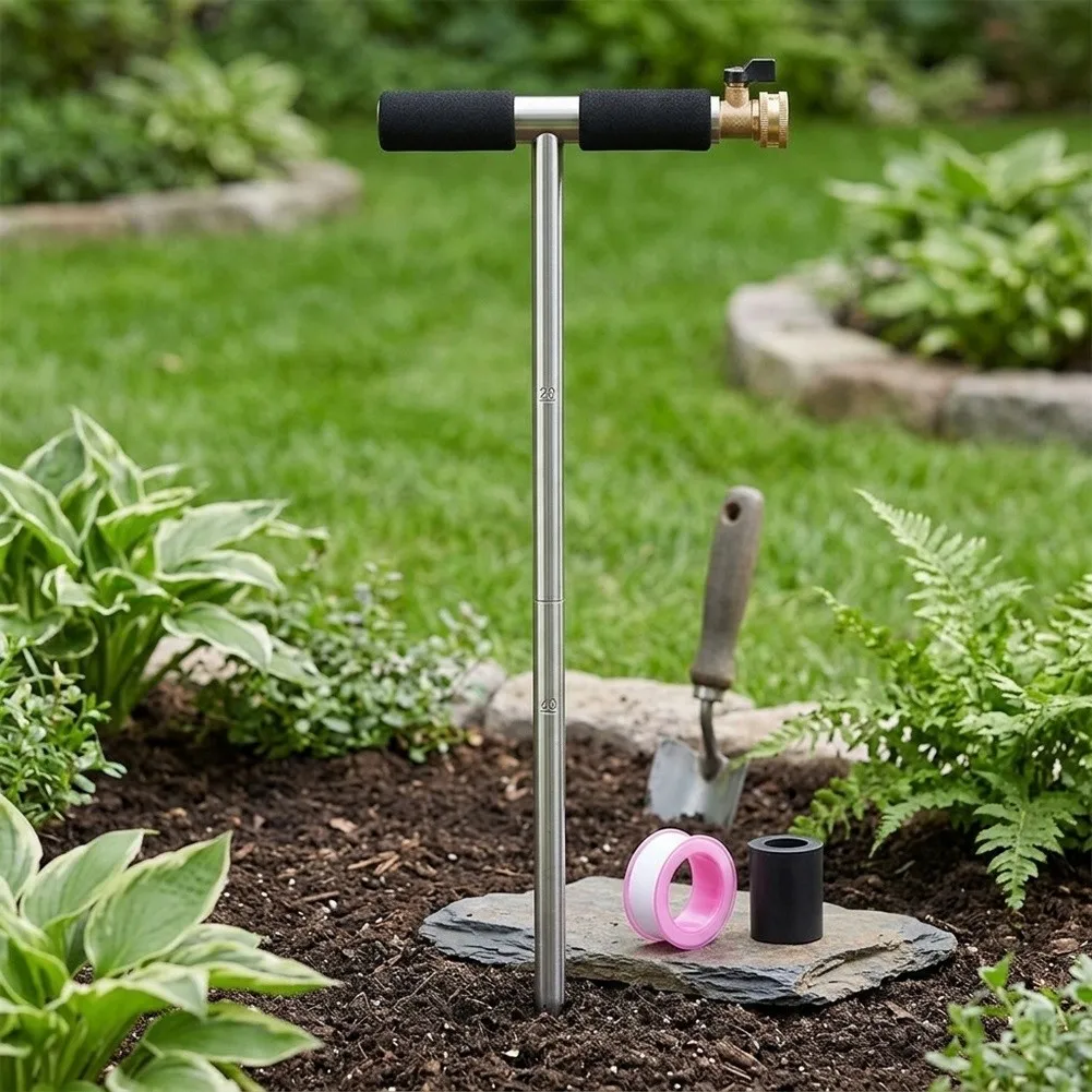 Stainless Steel Deep For Root Irrigation Device with T Shaped Handle for Use with Annuals Perennials and Shrubs