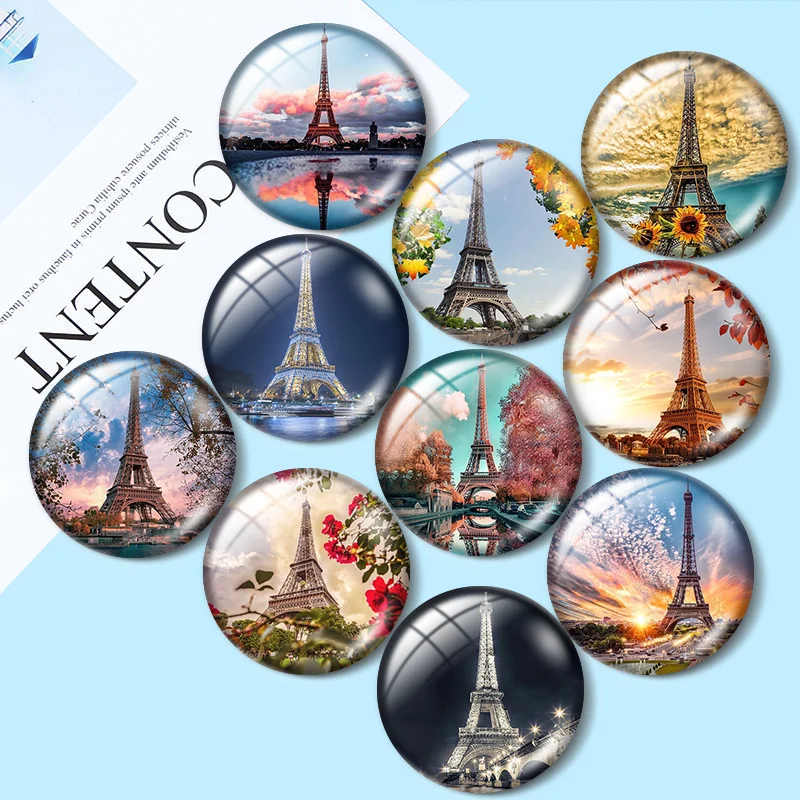 

Eiffel Tower sky flower scenery 10pcs 12mm/16mm/18mm/25mm Round Photo Glass Cabochon Demo Flat Back Making findings