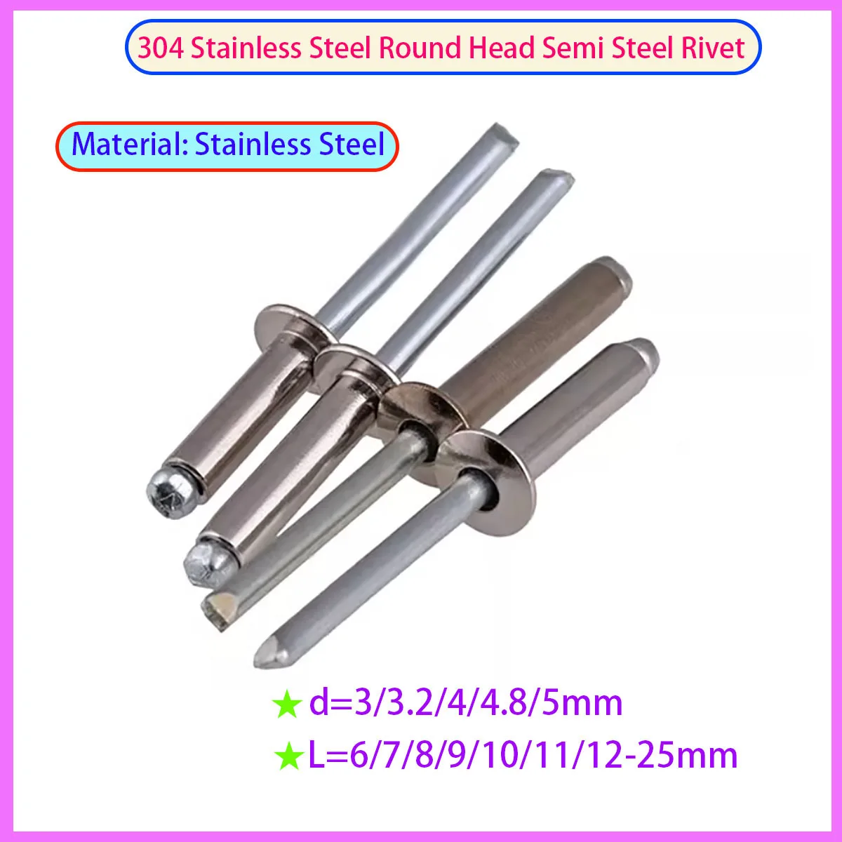 

304 stainless steel round head spring open hollow blind rivet bolt