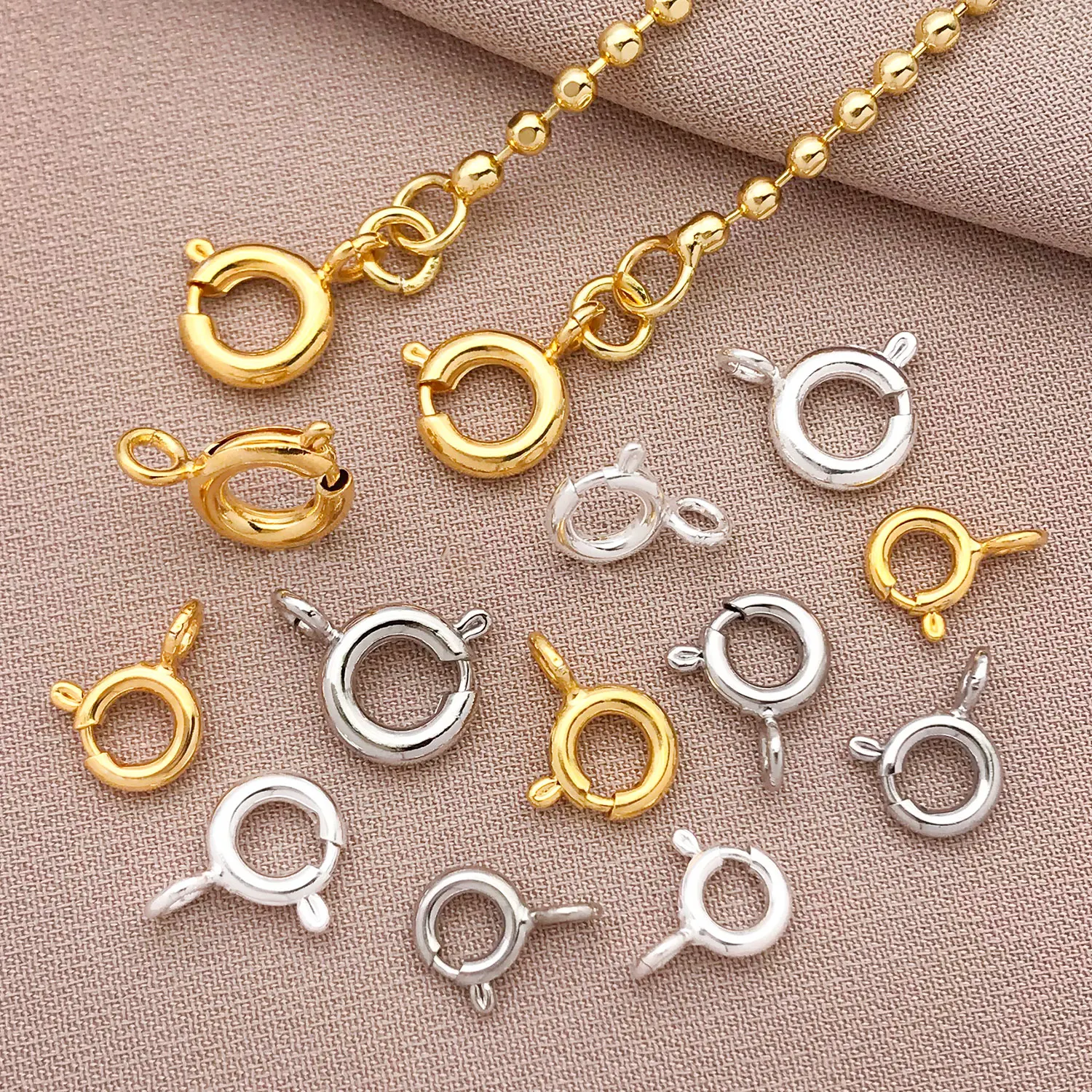 20pcs 18k Genuine Gold Thick Silver Platinum Spring Buckle Suitable for DIY Necklace Bracelet Accessory Connector