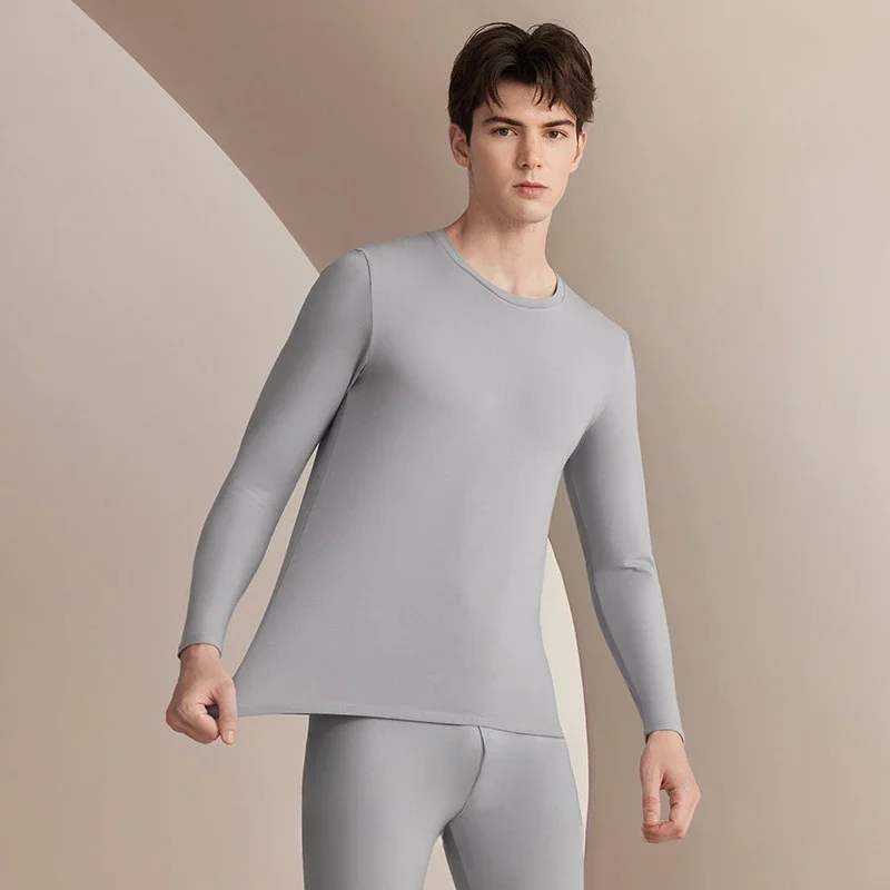 Cotton Men's Thermal Underwear Men's Leica Thin Round Neck Antibacterial Long Johns Set Autumn and Winter Teenagers Pajama Suit