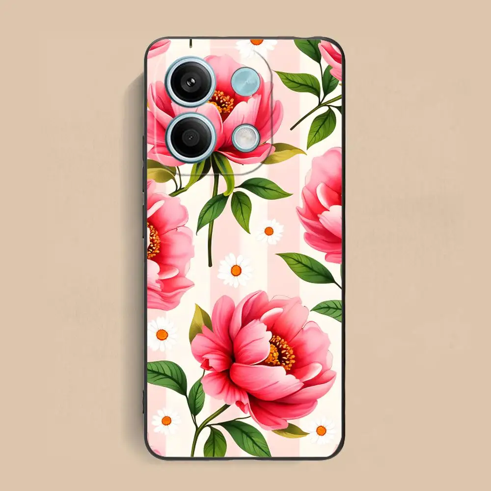 الفاوانيا الزهور قضية الهاتف المحمول ل Xiaomi Redmi ملاحظة 14 13 12 11 S برو زائد 4G 5G الطباعة الملونة واقية الهاتف الذكي جميلة #6