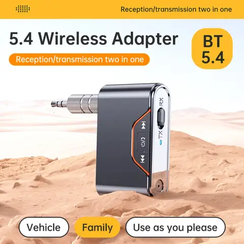 Bluetooth 5.4 Audio Transmitter Receiver 2 in 1 Wireless AUX Adapter with Mic TF Card Play for Car TV Speaker Headphone