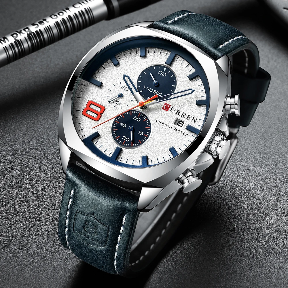 CURREN Chronograph Fashion Men's Watches Luxury Leather Business Quartz Watch Men Military Sport Wrist Watch Relogio Masculino image 3