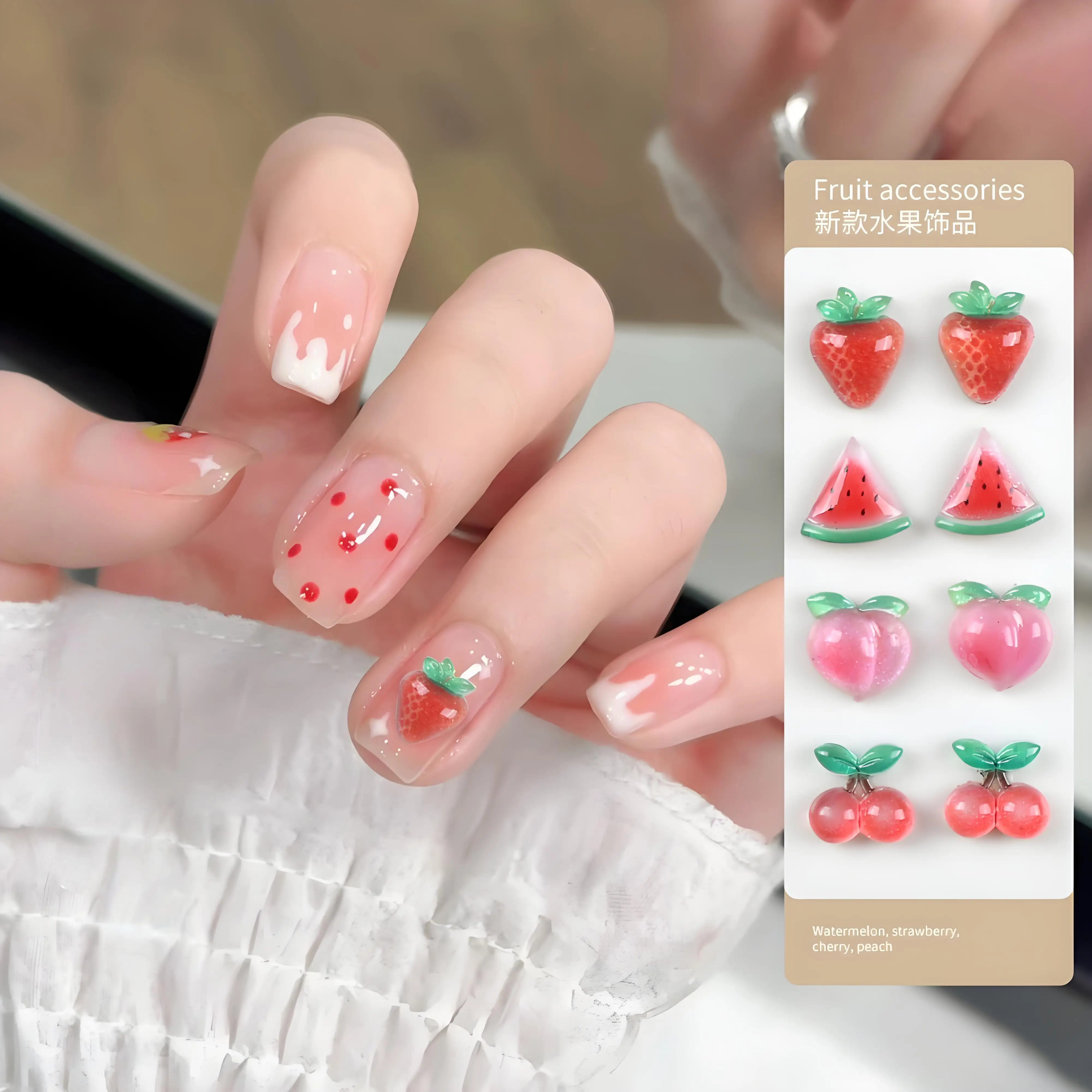 

40PCS 3D Acrylic Fruit Nail Art Accessories Watermelon Peach Cherry Strawberry Charms For Nails Decoration Manicure Supplies
