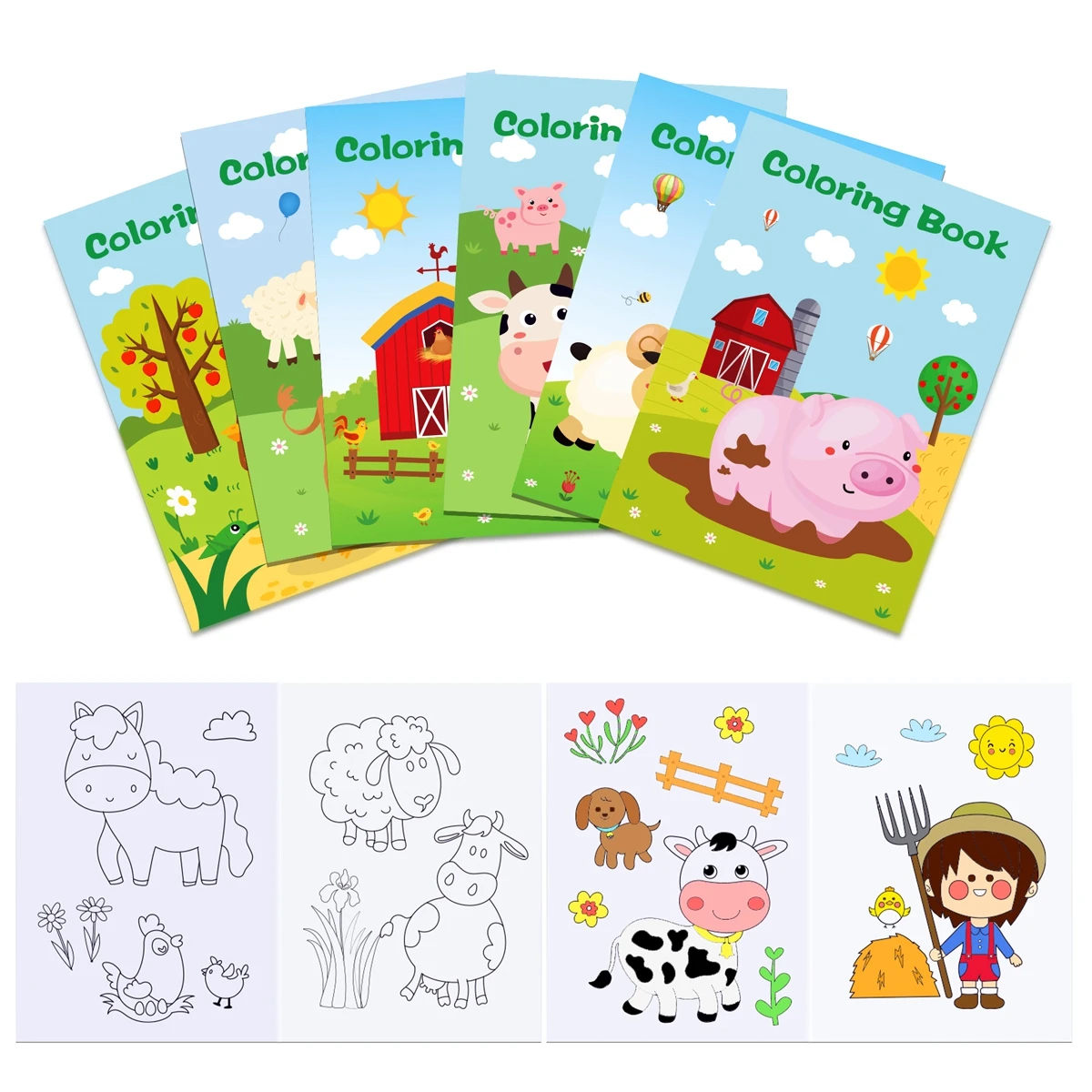 6pcs Cartoon Farm Animal Graffiti Painting Book DIY Coloring Picture Book Baby Shower Birthday Party Decor Drawing Notebook