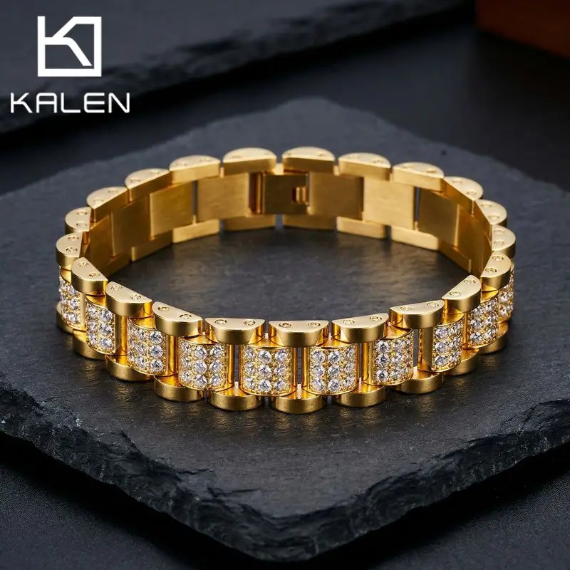 KALEN Affordable Luxury Men's Stainless Steel Rhinestone Bracelet Sweet Minimalist Chain Strap Fashion Jewelry Banquet Gifts