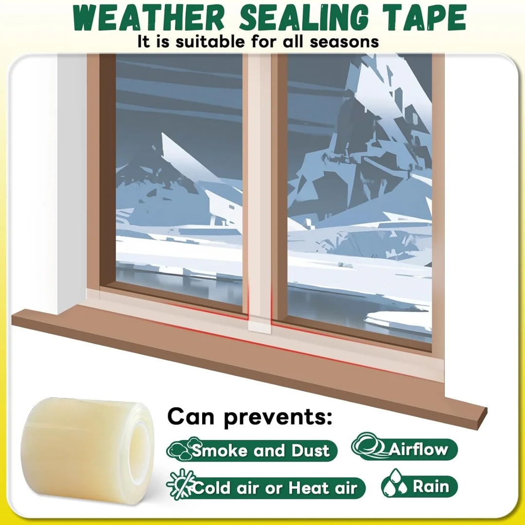 Transparent Window Weather Resistant Sealing Tape，Transparent Window Ventilation Isolation Sealing Film Tape，No Residue，3inch