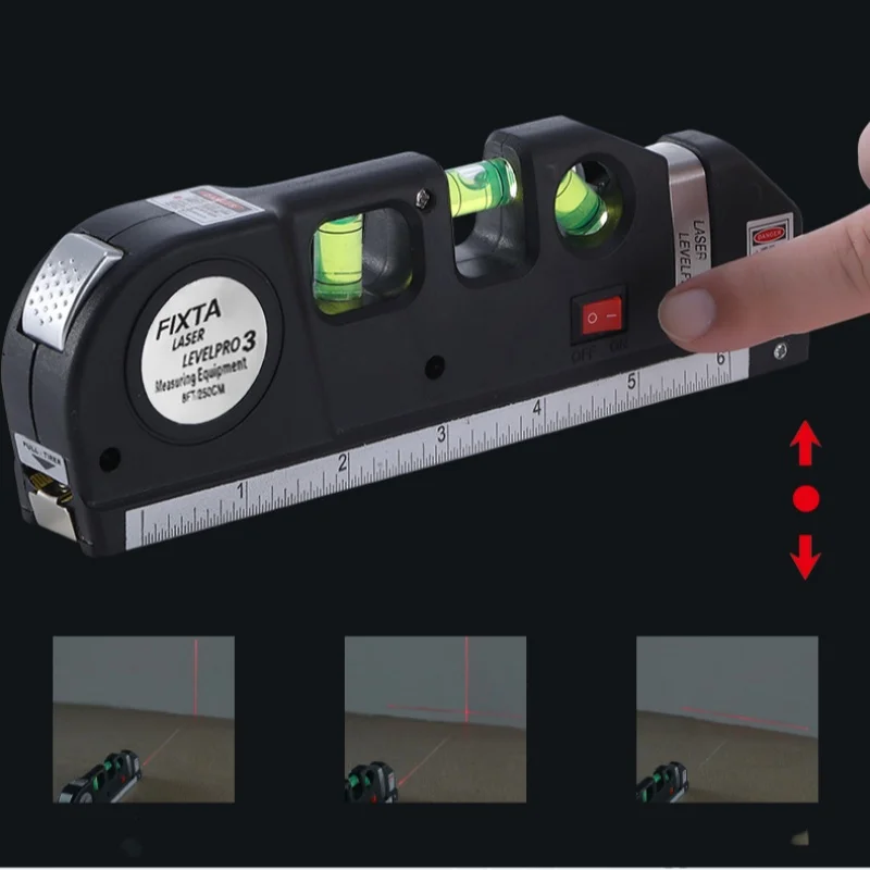 Home Multi-function High Precise Laser Leveling Instrument Steel Ruler Straight Line Laser Level Aligner Vertical Measure Tape