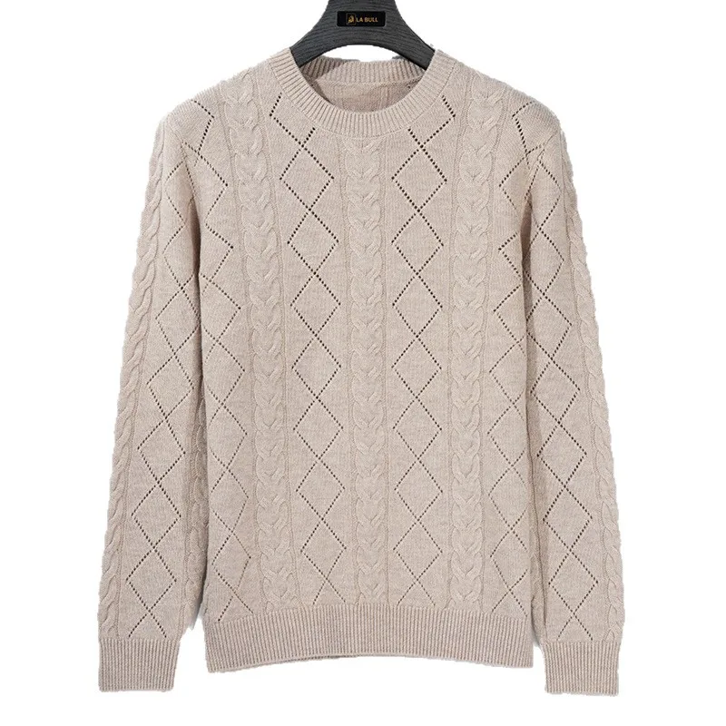 

Thickened Crew Neck Wool Sweater Men, Middle-Aged Winter Warm Knitted Sweater With Eyelet And Knit, Youthful Casual Sw