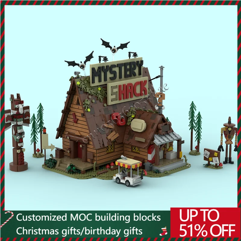 

3874 шт., модульная MOC Mystery Shack, креативная модель с видом на улицу, головоломка на заказ, архитектура, сделай сам, образовательная сборка, игрушки, подарки