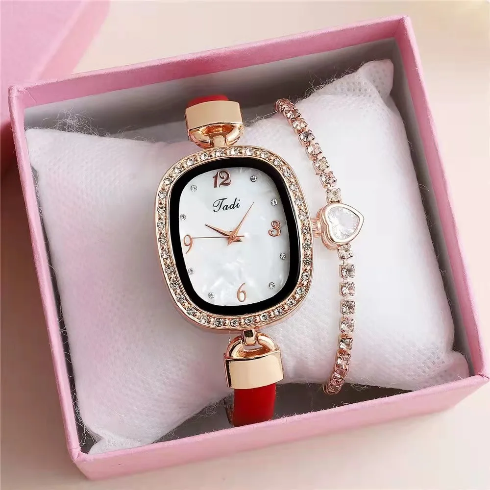 Ensemble de montre à quartz pour femme, motif marbre, surface numérique en diamant, nouvelle tendance de la mode, ceinture avec biscuits, 2 pièces