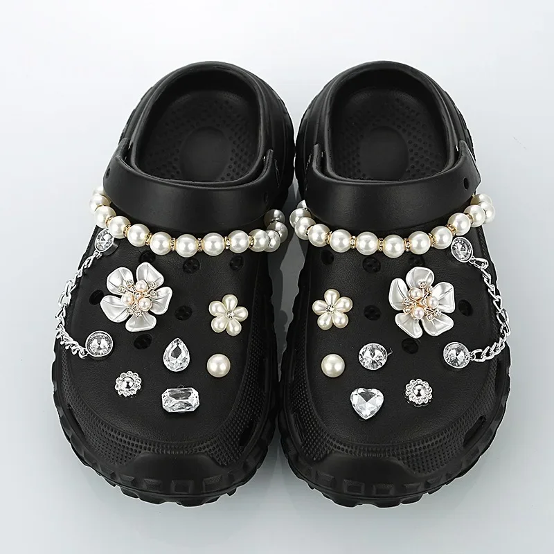 16 قطعة سحر الأحذية DIY حجر الراين زهرة بيضاء اللؤلؤ سلسلة الأحذية الديكور مشبك ل ثقب إكسسوارات أحذية هدايا حفلات المهرجان