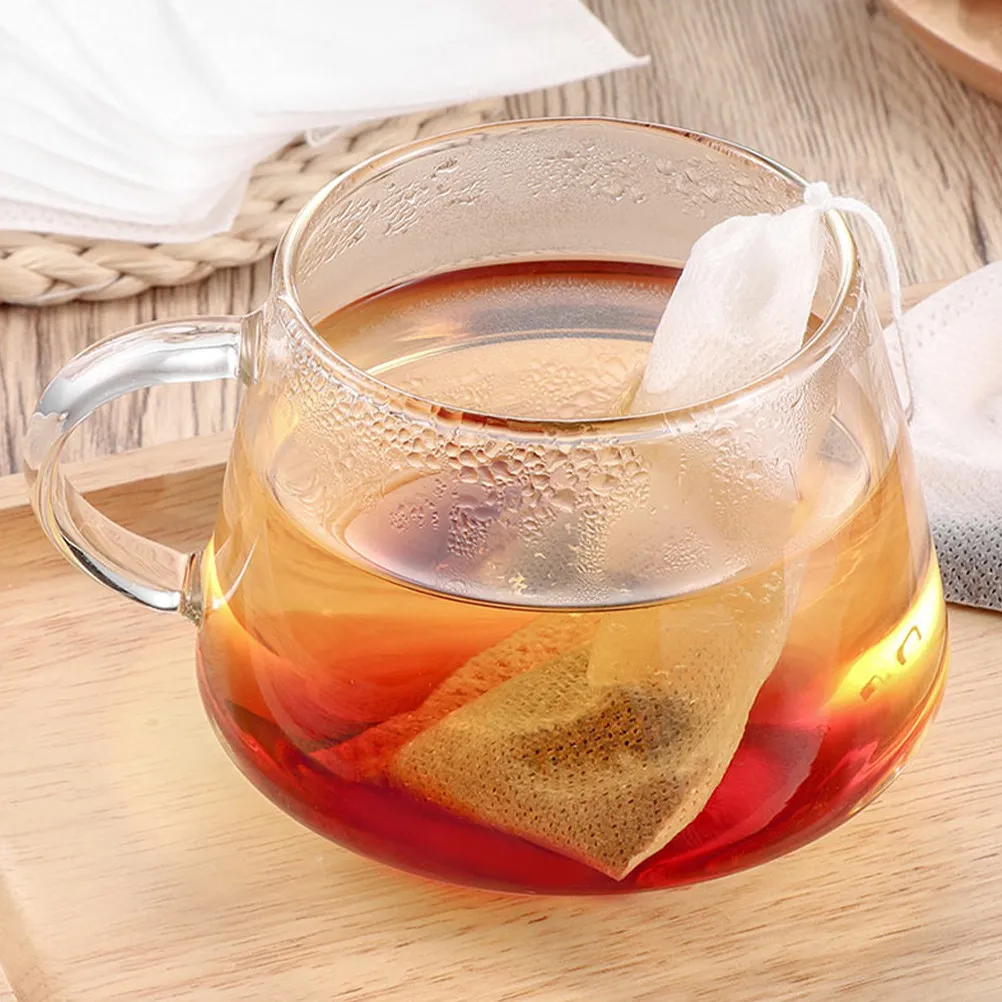 100 Bolsas de Filtro para Té de Hojas Sueltas con Cierre de Cordón, Bolsitas Desechables Fuertes para Infusión de Té que Evitan el Adherimiento a la Taza