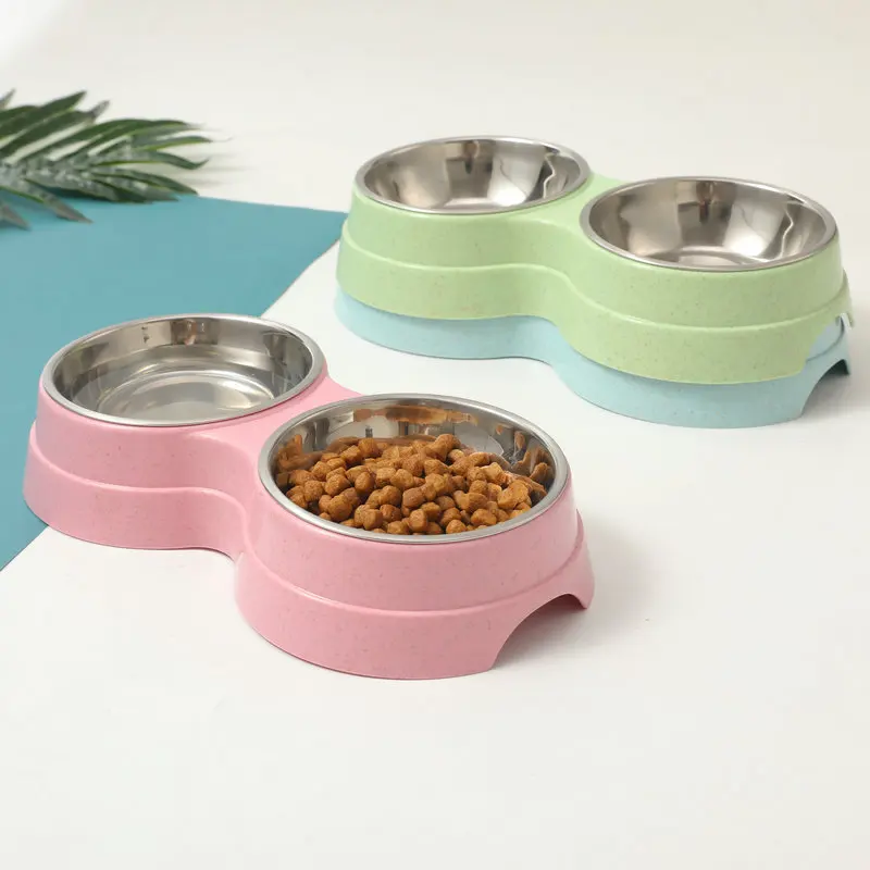 Double Pet Bowls Dog Food Water Feeder Stainless Steel Pet Drinking Dish Feeder Cat Puppy Feeding Supplies Small Dog Accessories