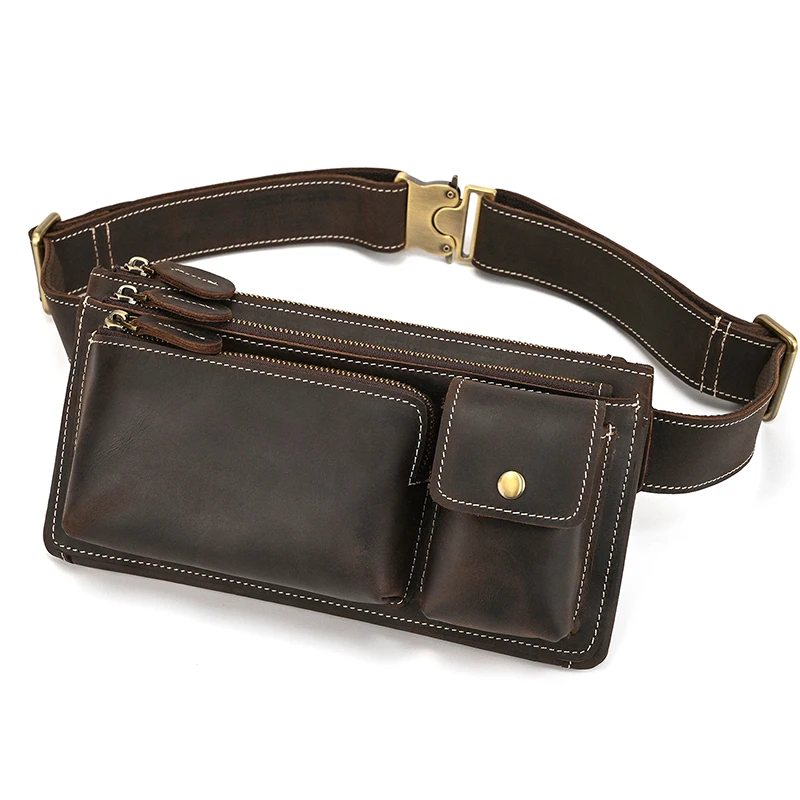 

Genuine Leather Waist Bag Luxury Designer Men's Chest Bag Waist Pouch Single Shoulder Crossbody Bag for Man Male Belt Pouch