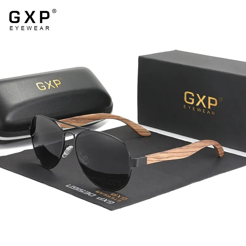 GXP New Handmade Wood Sunglasses Polarized Men's Glasses UV400 Protection Mirror Eyewear Wooden Temples Sun Glasses Driving