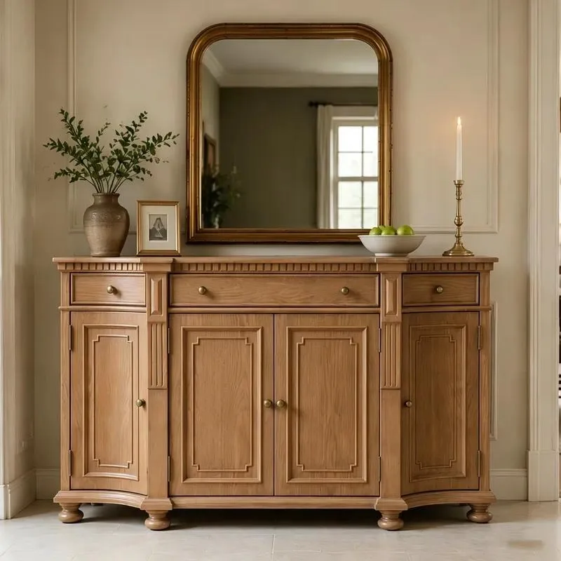 French Farmhouse Style Handmade Solid Wood Oak Side Cabinet for Hotel Home Villa Restaurant Kitchen