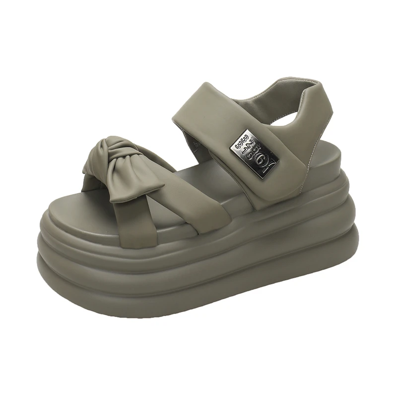 

2026 New Sweet 8cm Heels Platform Sandals Butterfly Knot Hook Loop Women Wedge Heel Shoes Thick Bottom Sandals Woman Luxury