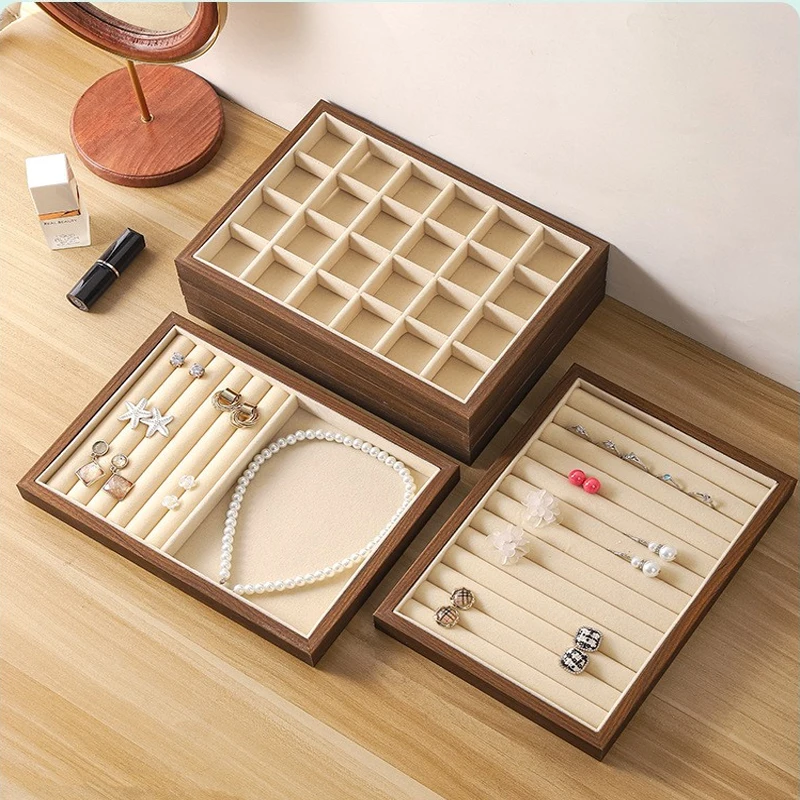 

Органайзер для ювелирных изделий из орехового дерева с бархатной подкладкой и несколькими отделениями, прочный ящик для хранения для дома и розничной торговли