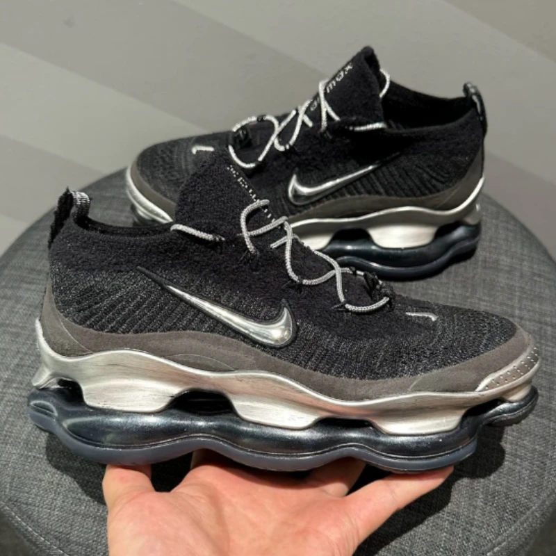 Nike Air Max Scorpion Flyknit Women Black Metallic Silver Thick-soled Air Cushion Comfortable Casual Lifestyle Shoes HJ3487-001