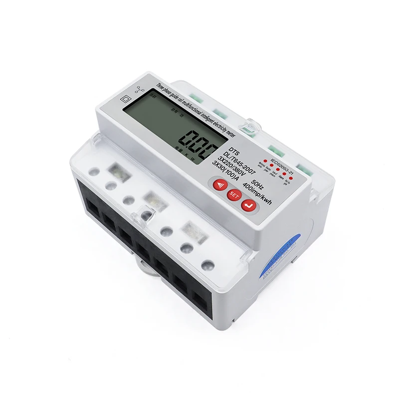 LCD Three-Phase Four-Wire Rail Type Electricity Energy Meter 3×220/380V 100A With RS485 Wattmeter Meter