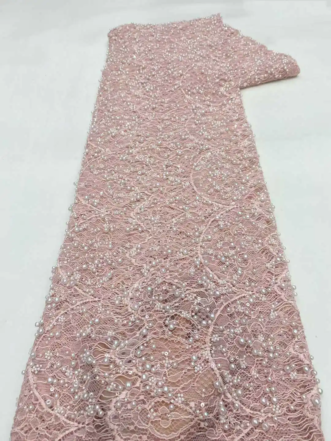 

Latest Stones Cord Lace 2025 Luxury African Fabrics Pink Nigerian Guipure Cord Lace For Sewing Dress