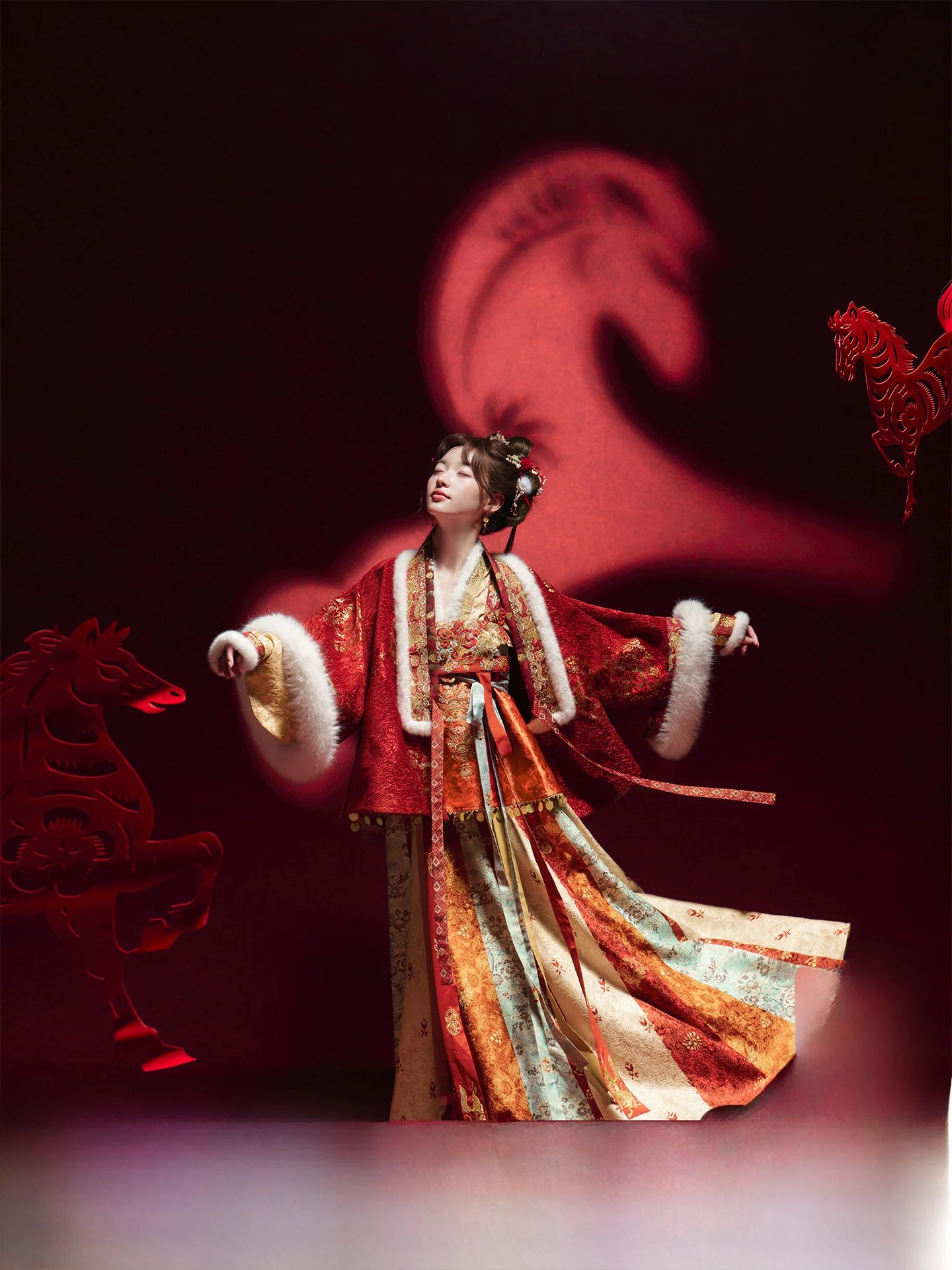 

New Year's War Robe Hanfu Women's Clothing Year eeting Suit Collar Jaet Strap Dr Winter Season Traditional Chine...