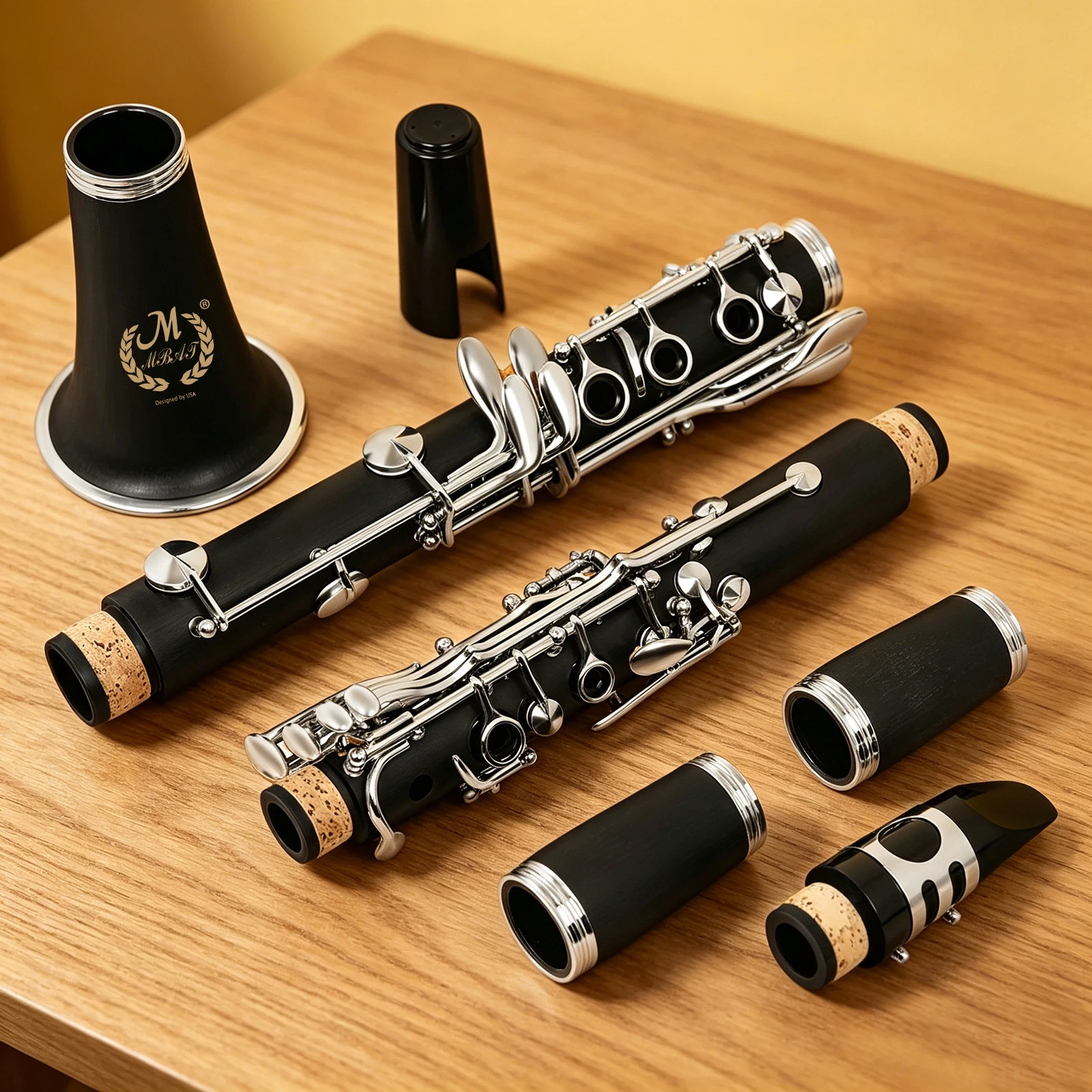 M MBAT Bb Clarinet 17 Key ABS Body Silver Plated Keys Clarinet Woodwind Instrument for Student Performance Exam with Case