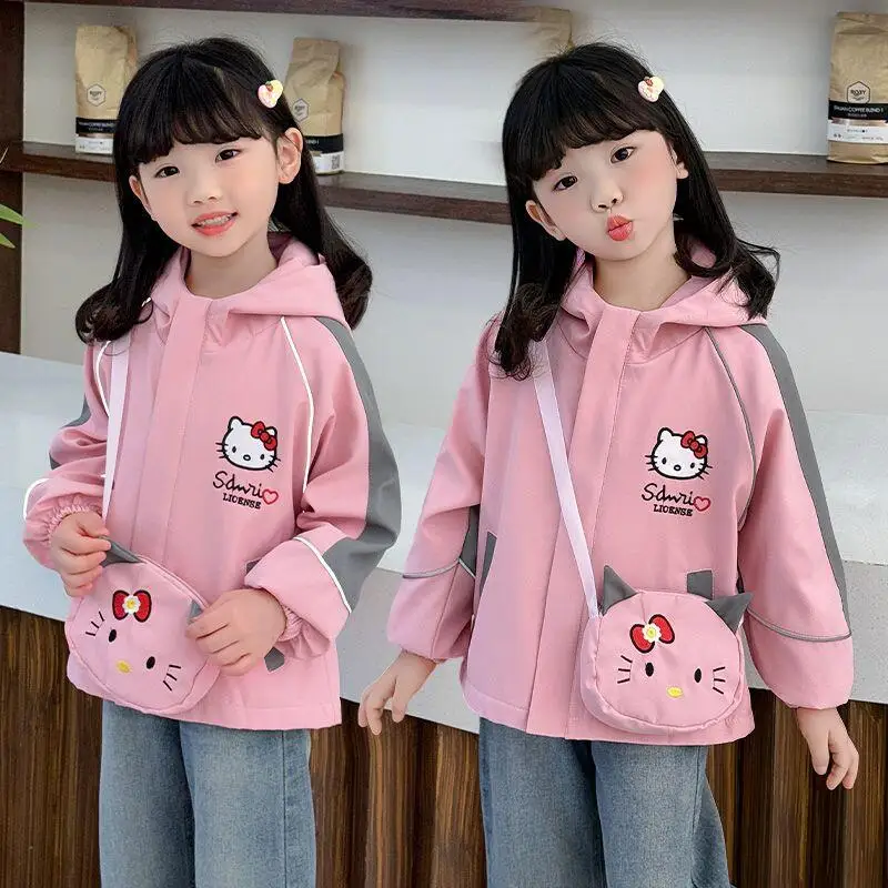 

Sanrio Hello Kitty Толстовка с капюшоном для девочек Топы Пальто Весна-Осень Детская куртка Kawaii Аниме Мультфильм Мода Новый стиль Повседневная одежда