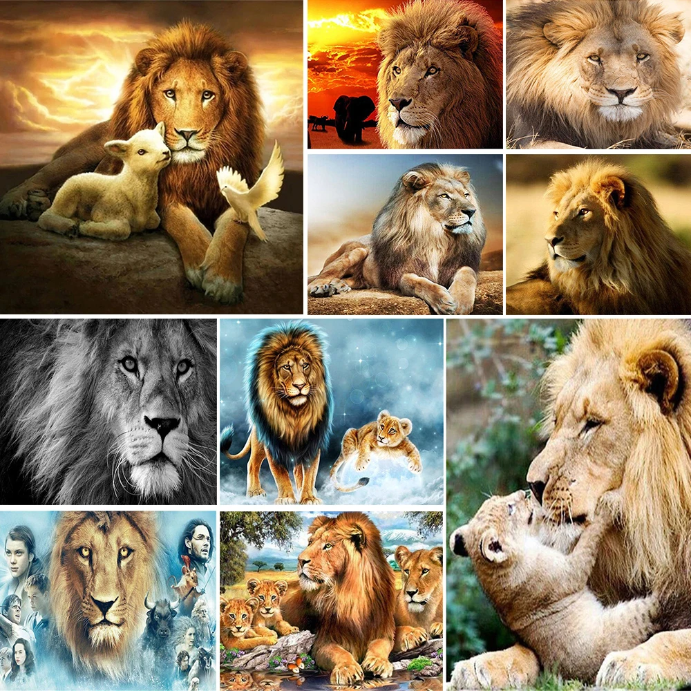 Meian 11/14CT Embroidery Painting African Lion Animal Cross Stitch Kits DMC Printed Canvas DIY Handmade Home Decoration