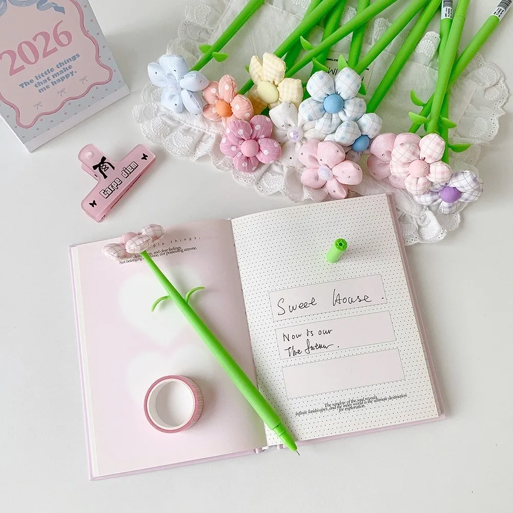 Fabric Flower Decorative Flower Gel Pen 3D Floral Replaceable Refill Ballpoint Pen Black Ink Floral Neutral Pen Novelty Gift