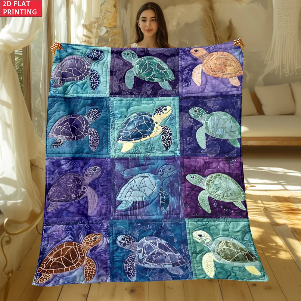 Throw Blanket Sea Turtle Teal Ocean Gold Mandala Pattern Tropical Marine Wildlife Art Vivid Cover For Folding Chair