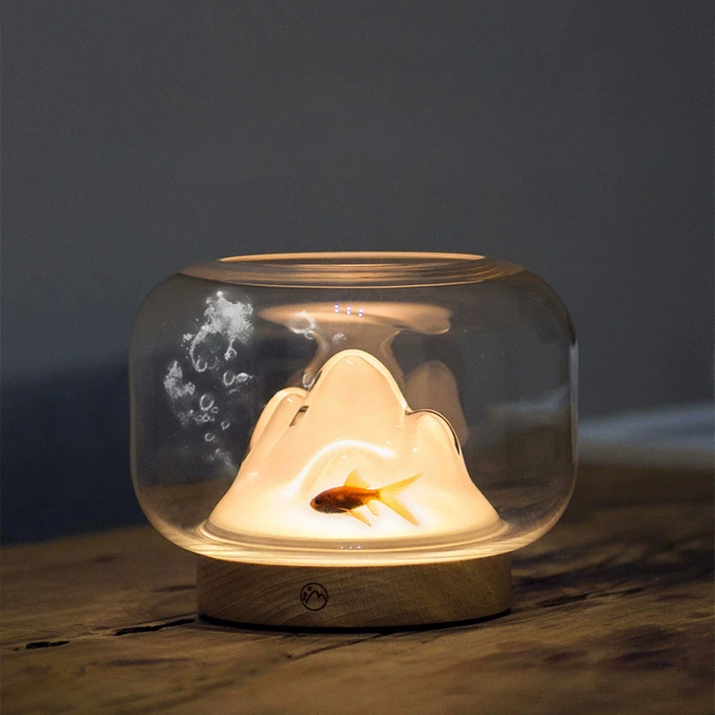 Mini Fishbowl Night Lamp Thickened Glass Fish Aquariums Warm Mountain Lamps Small Terrarium Tanks Bowl Home Aquatic Pet Decorate