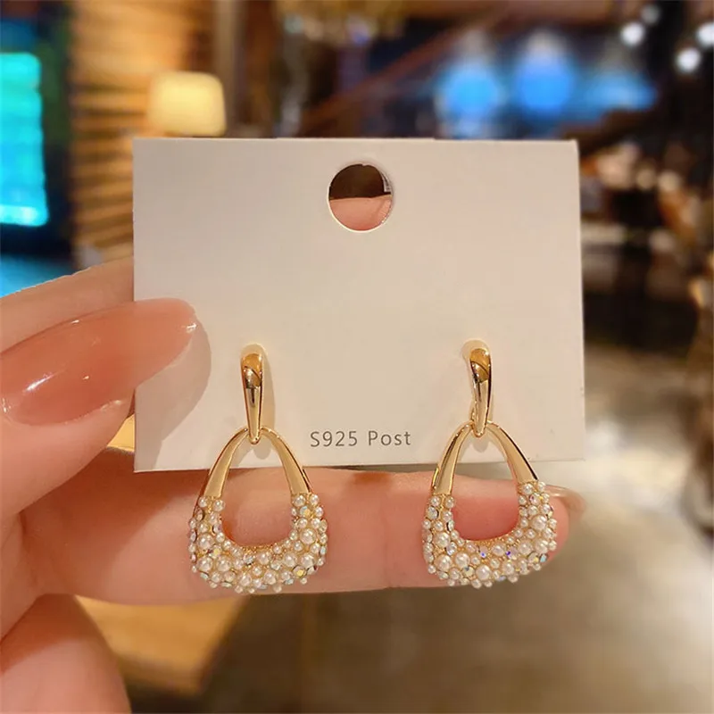 New Fashion Vintage Japan Korean Drop Earrings For Women Handmade Sweet Simulated Pearl Oval Metal Jewelry Pendientes Gifts