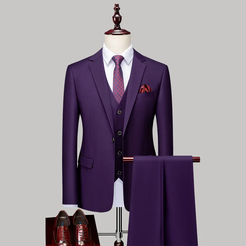 

C253540 men's suit set 2023 spring and autumn Korean style slim groom best man wedding host suit three-piece suit