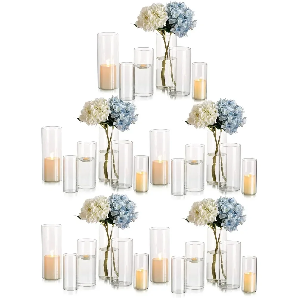 

Cylinder Glass Vase Set of 30, Modern Clear Vases for Flowers Room Decor Hurricane Candle Holders for Pillar Candles Home Flower