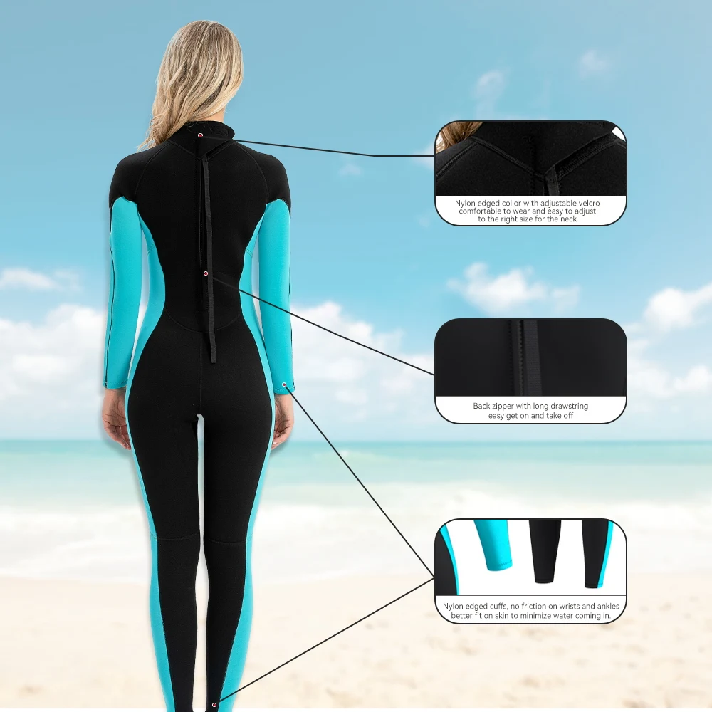 Women\'s 3mm Neoprene Snorkeling Suit Warm Anti-Jellyfish Cold-Proof One-Piece Back Zipper Wetsuit For Swimming Drifting Surfing