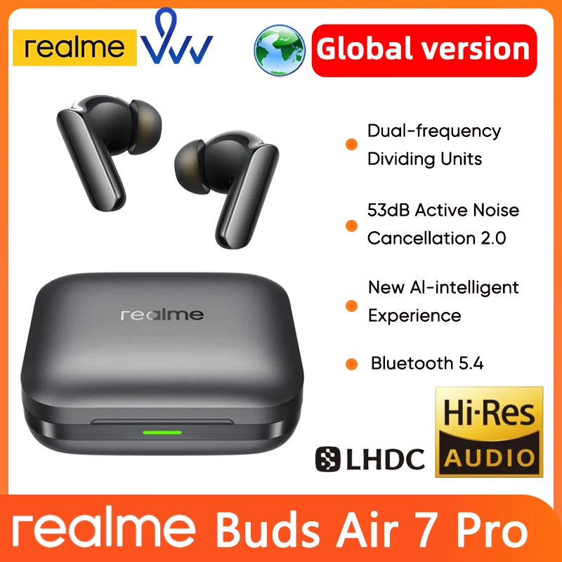 realme Buds Air 7 Pro גרסה גלובלית 53dB ביטול רעש בים עמוק AI Interpretation Simultaneous LHDC5.0 Bluetooth 5.4 IP55