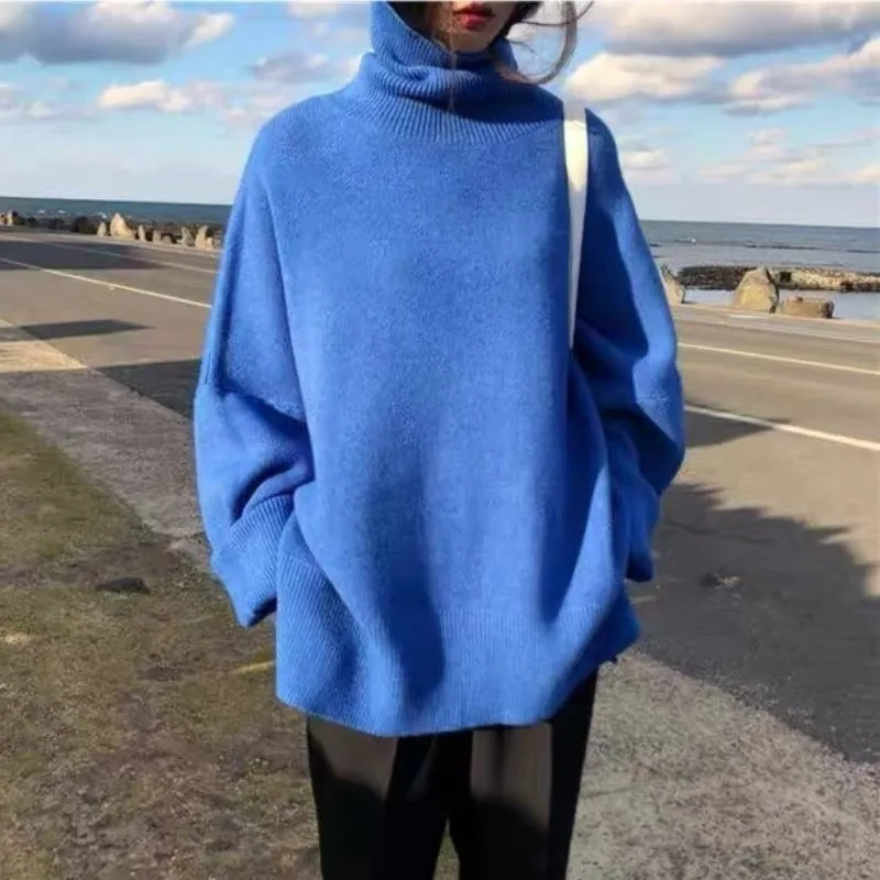 

High-end mid-length high-neck 100 pure cashmere sweater, loose knitted wool dress for women, base sweater