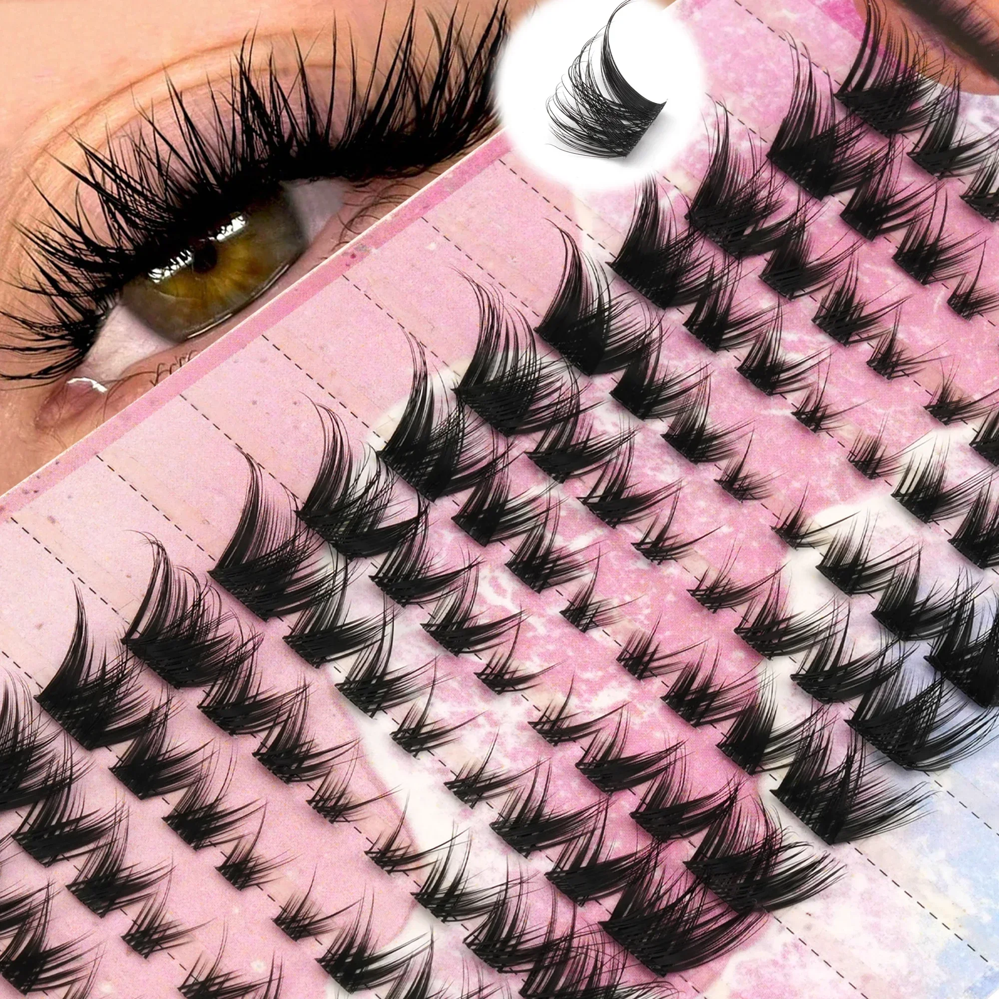 100 Clusters Dog Eye Cluster Lashes D Curl Wispy Manga False Eyelashes Natural Fluffy Individual Lashes For Women Eye Makeup