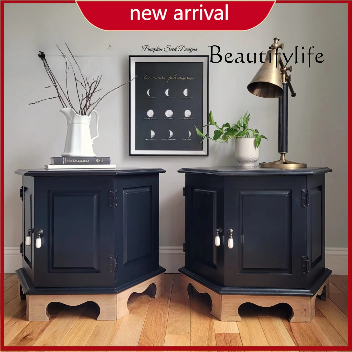 

aQ ZY French Retro Solid Wood Bedroom Bedside Table American Home Living Room Wall Corner Cabinet High-end Furniture Can Be Cust