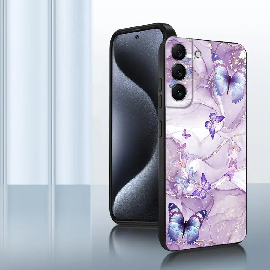 Capa de Telefone para Samsung Galaxy A35 A13 A14 A34 A16 A15 A11 A12 A24 A22 A52 A51 A36 A26 Mármore Borboleta