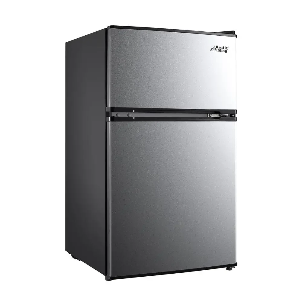 3.2 Cu ft Two Door Mini Fridge with Freezer Stainless Steel E-Star