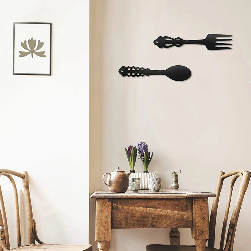 

2pcs Creative Black Fork Spoon Metal Iron Signs Large Kitchen Rustic Decor Spoon Shaped Wall Sign Fork Shaped Metal Wall Hanging