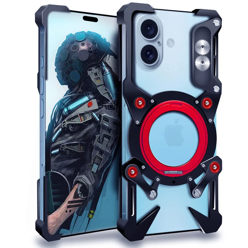 

Aluminum Frameless Case For iPhone 16 Plus 12 13 14 15 16 Pro Max Rotating Bracket Shell Metal Rimless Shockproof Cover