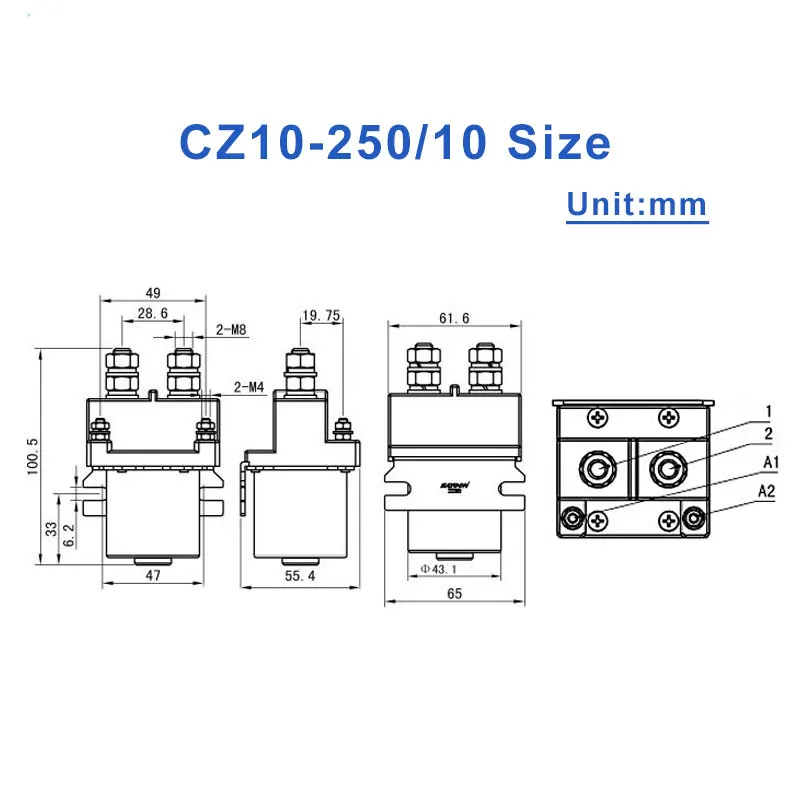 Contattore DC CZ10-250/10 250A NO Nomal Open 12V 24V 36V 48V 60V 72V 84V 120V