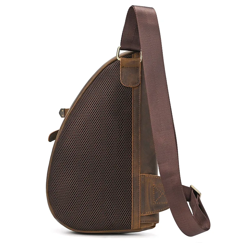 Luxury Designer Men's Crazy Horse Leather Chest Bag Latest Genuine Leather Large-Capacity Casual Crossbody Bag for Daily Travel
