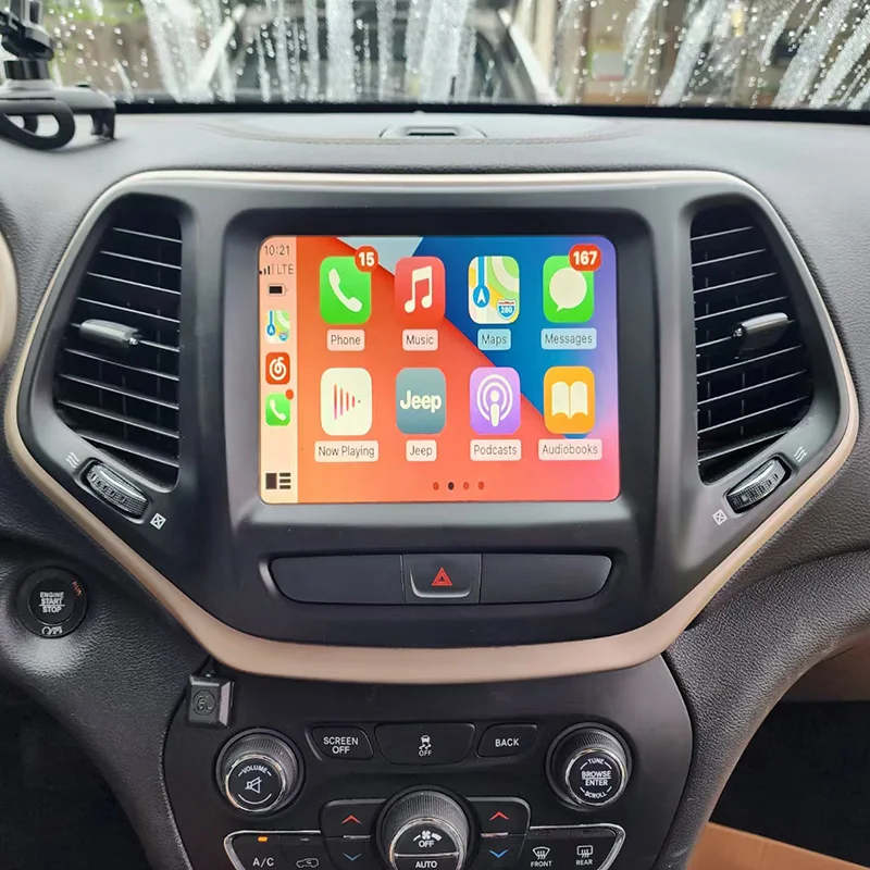 Interfaccia WIRELESS CARPLAY ANDROID AUTO APPLE AIRPLAY MIRROR LINK per DODGE JEEP CHEROKEE GRAND CHEROKEE telecamera per la retromarcia anteriore